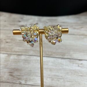 Vintage Aurora Borealis Gold Clip On Earrings